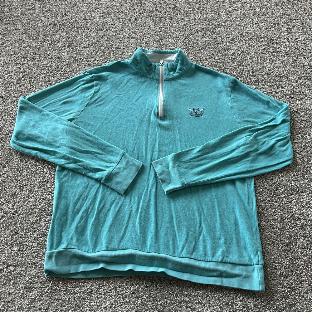 Prince & Fox Sweatshirt Mens Medium Blue Fleece Pullover 1/4 Zip Mock Neck Logo
